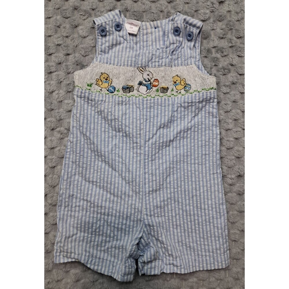 Cre8ions Romper Shortalls Boys 12M Seersucker Baby Sleeveless Easter Bunny Duck